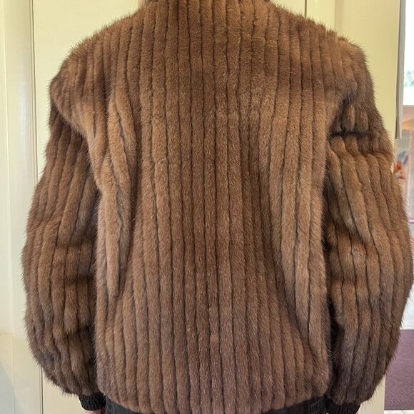 Reversible Dark Brown Leather and Mink Fur Jacket with pockets - Vintage Size 2 - Picture 8 of 11